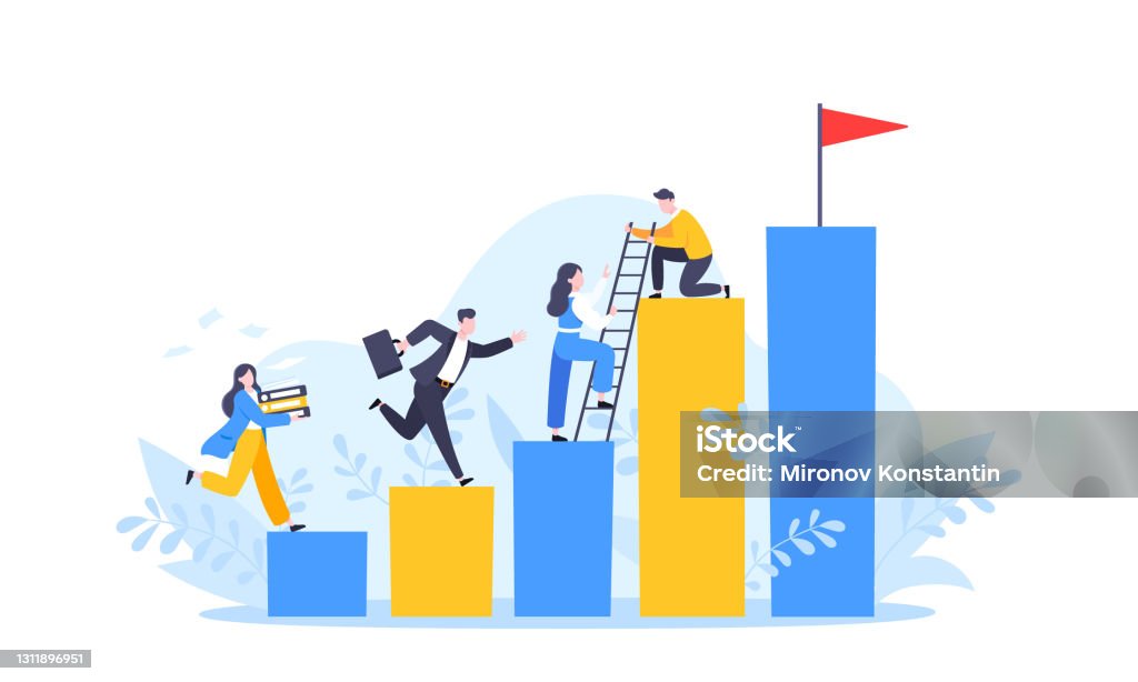 istockphoto-1311896951-1024x1024 Business mentor helps to improve career and holding stairs steps vector illustration. Mentorship, upskills and self development strategy flat style design business concept.